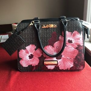 NWT large black purse with red flowers